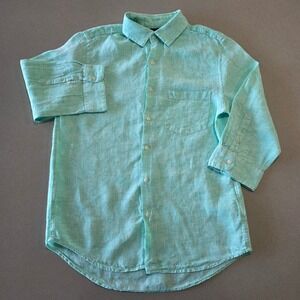 Sense of Place French Linen Button Up Shirt Seafoam Green Mens Small